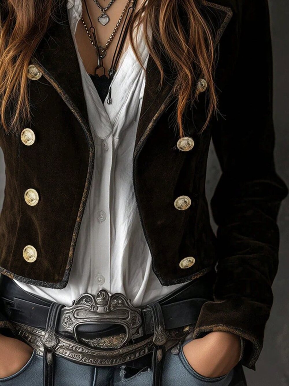Brown Casual Women's Double-Breasted Blazer Vacation - Picture 3 of 4